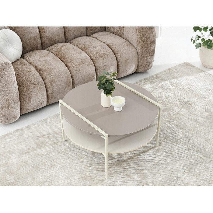 Журнальний стіл Mebel-Partner круглий, 80 x 80 x 45 см, кремовий, відтінки бежевого