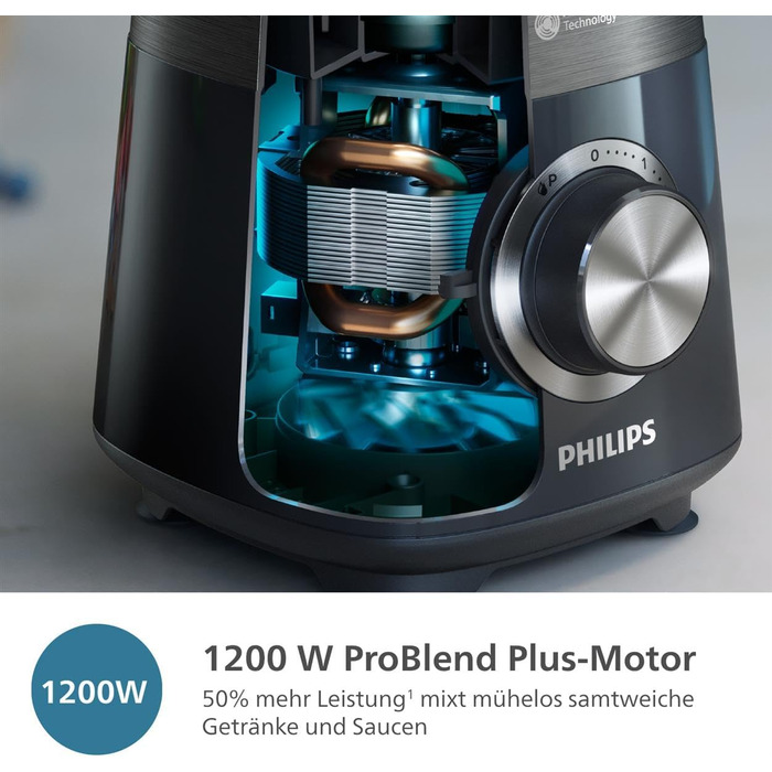 Блендер стаціонарний Philips HR3031/00 5000 серія, 1200 Вт, 2 л, чорний. Технологія ProBlend Plus, посудомийна машина