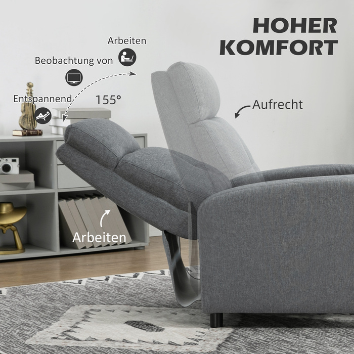 HOMCOM Recliner, Телевізор з функцією відкидання, Крісло для телевізора з білизною, М'яке крісло з пружинами-кишенями, Крісло вантажопідйомністю до 150 кг для вітальні, Grey