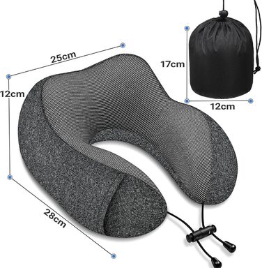 Подушка під шию для подорожей з ефектом пам'яті (Memory Foam) з 3D-маскою для сну та берушами, сіра