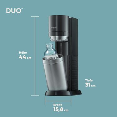 Сифон для газування води SodaStream DUO Titan: набір з 1 скляною та 3 пластиковими пляшками по 1л (без циліндра CO2)