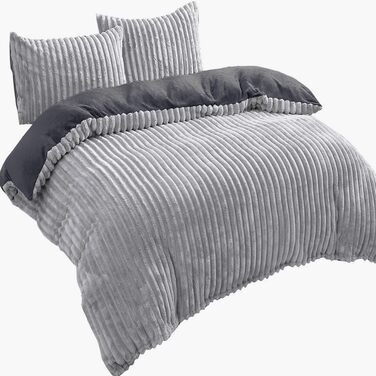 Комплект постільної білизни Leonado Vicenti Cashmere-Touch Teddy Plüsch, фланель з ефектом вельвету, зимовий теплий набір 3-в-1, корал-фліс, Сірий-Антрацит, 240x220 см