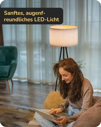 Торшер EDISHINE для вітальні, металевий триногий, з диммуванням LED, керування пультом, лляний абажур, лампа для читання у спальню та дитячу, чорний, E27 LED у комплекті