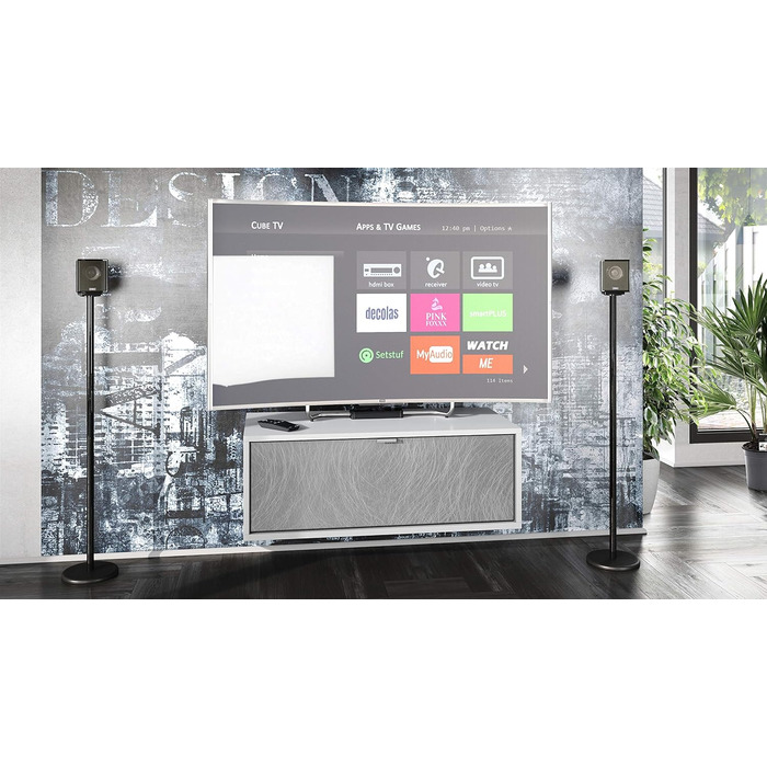 Підвісна ТВ тумба Vladon Lana 80x29x37 см, білий матовий корпус, фасади Scratchy Metal, велика палітра кольорів, вироблено в Німеччині