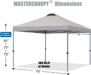 MasterCanopy Павільйон розкладний 3x3 м, сірий. Захист UPF50+, водонепроникний, з сумкою та мішками для фіксації. Для кемпінгу, заходів, саду.