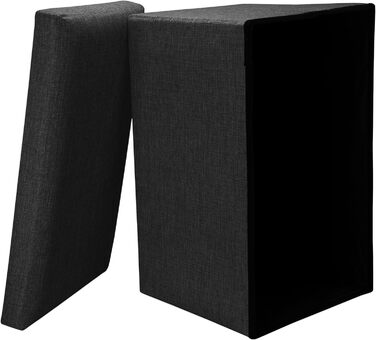 Складана пуф-скриня INTIRILIFE 78x38x38 см, чорна, діамант, з відділенням для зберігання, тканина під льон, багатофункціональний пуф-куб, підставка для ніг, органайзер, банкетка