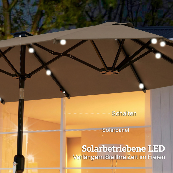 Сонцезахисний парасоль 292 x 150 см, парасоль з LED-підсвічуванням та ручним механізмом, функція нахилу, колір хакі