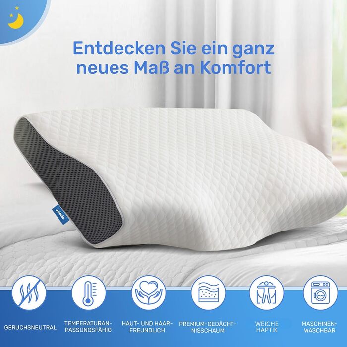 Ортопедична подушка з ефектом пам'яті Derila Memory Foam для шиї та голови, для сну на боці, розмір King Size (60 x 35 см)
