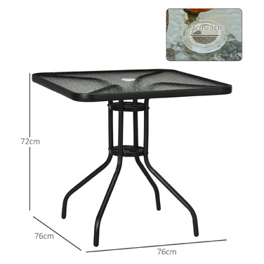 Outsunny Garden Table Знімний металевий 76x76 см Атмосферостійкий квадратний балконний стіл з отвором для парасольки, Нековзний фуршетний стіл Кемпінговий стіл Патіо Стіл для патіо Стіл для патіо Стіл для відкритого саду, патіо Балкон чорний