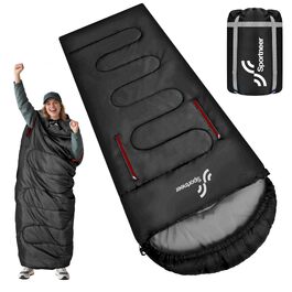 Спальний мішок Sportneer Outdoor у формі ковдри (220×85 см), чорний, температурний режим +10...+26 °C, з отворами для рук