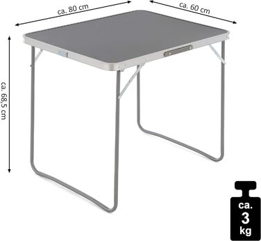Складаний стіл Sonlex для кемпінгу та балкона, сірий, 80x60x70 см, легкий портативний стіл-кейс з ручкою