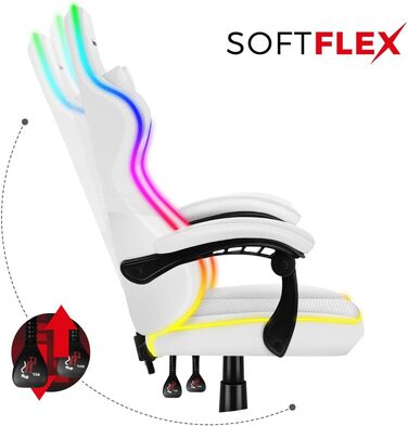 Ігрове крісло Huzaro Force 4.4 RGB біле, ергономічне, LED-підсвітка, екошкіра, регульована висота, підголівник, підтримка до 130 кг