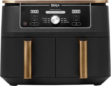 Фритюрниця повітряна Ninja Foodi MAX Dual Zone 9,5 л, 2 кошики, 6-в-1, антипригарне покриття, з щипцями, мідна/чорна, для здорового приготування, AF400EUCP