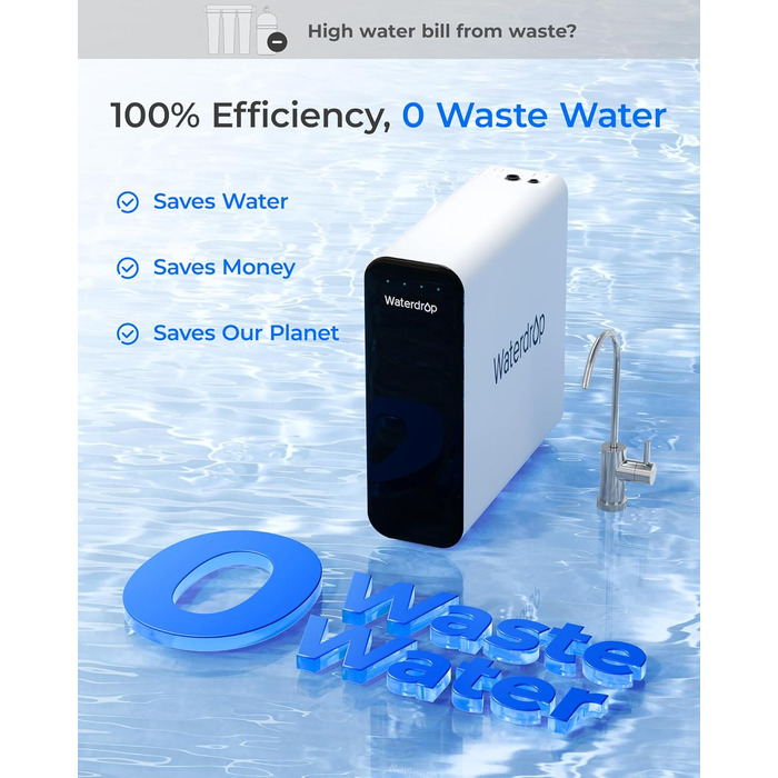 Фільтр для води Waterdrop TSU під мийку, 3-ступенева ультрафільтрація 0.01 мкм, з краном, без зливу, видаляє PFAS/PFOA