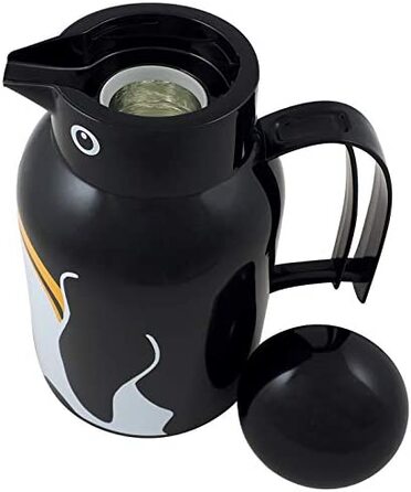 Термос Helios Thermoskanne Thermo-Bird Pinguin 1L, 6 годин, підтримує температуру напоїв, зручний вилив через носик, міцний пластик, чорний