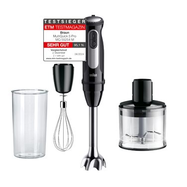 Блендер занурювальний Braun MultiQuick 5 MQ 50236 (2024) – 1000 Вт, нержавіюча сталь, 21 швидкість + Turbo, EasyClick, SplashControl, набір насадок
