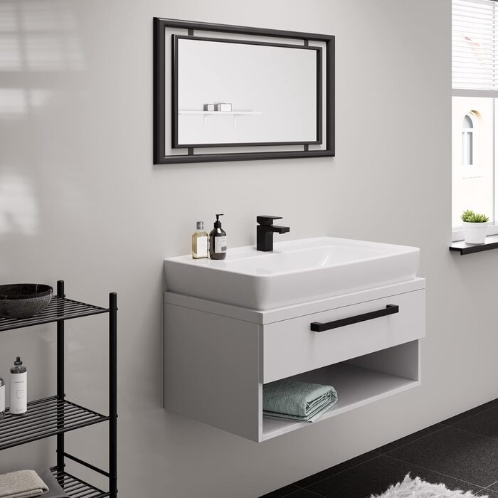 Змішувач для ванної кімнати Hansgrohe Vernis Shape, чорний мат, з висувною виливкою, водозберігаючий, висота виливу 70 мм