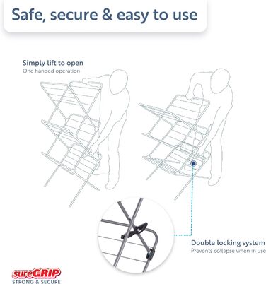 Сушарка для білизни Minky Premium Sure Grip, 3 рівні, нержавіюча сталь, червона, стандартний розмір