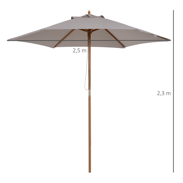 Outsunny Parasol, садова парасолька, 3 яруси, захист від сонця, бамбук 180/㎡ поліестер, сірий, Ø2.5 x 2.3 м