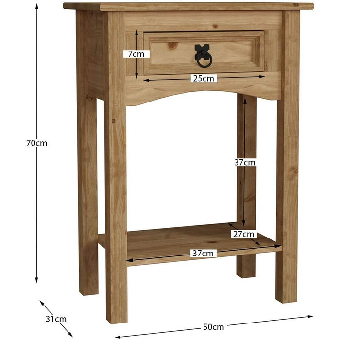 Консольний стіл Vida Designs Corona, масив сосни, 1 шухляда, коричневий, 53x35x73 см