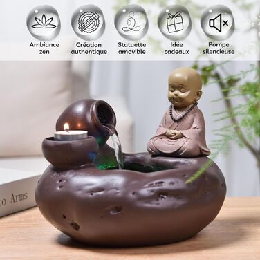 Декоративний настільний фонтан Zen Light SCFR22-H8 з фігуркою Будди, знімною яскравою LED-підсвіткою, 40 см, для інтер’єру