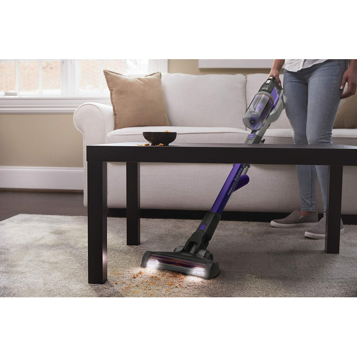 Акумуляторний пилосос BLACK+DECKER 4в1 для дому та тварин, 36В, 2.0А·год, без мішка, з електрощіткою для шерсті, 2в1 щілинна насадка, настінне кріплення, сріблясто-фіолетовий