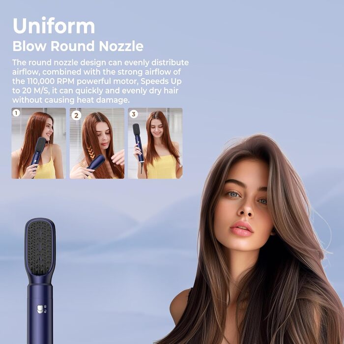 UKLISS 6-в-1 Hairstyler: Фен-щітка для волосся з насадкоми, автоматична плойка, професійний фен-розкручувач для об'єму та укладки (Синій)