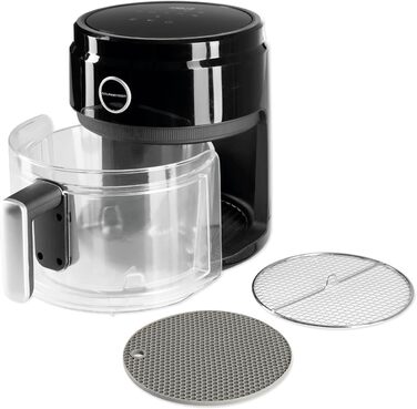 Цифрова аерофритюрниця GOURMETmaxx 3,3 л, скляна чаша, 1400 Вт, чорна/прозора, безжирне смаження, таймер