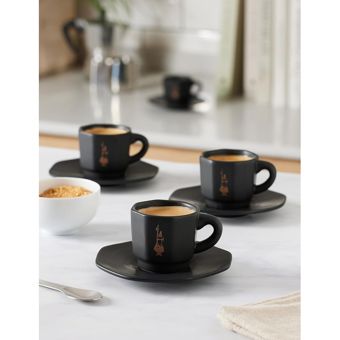 Набір еспресо-чашок Bialetti Octagonal (4 шт), матовий чорний та рожеве золото, 75 мл, RTATZ403