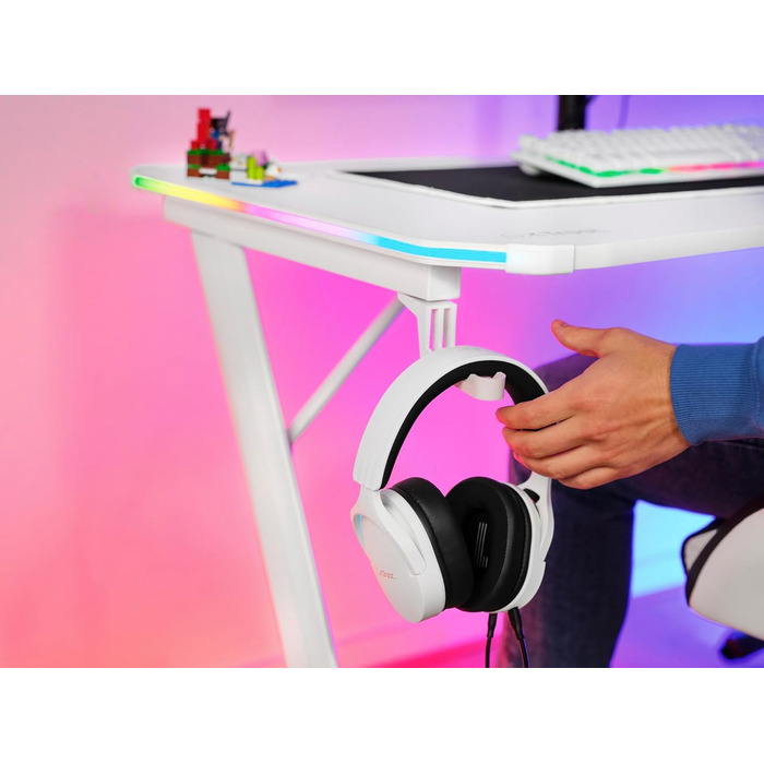 Ігровий стіл Trust Gaming GXT 709W Luminus RGB з підсвічуванням LED, 10 режимів, USB, білий, з тримачем для навушників та напоїв, 120 x 60 см