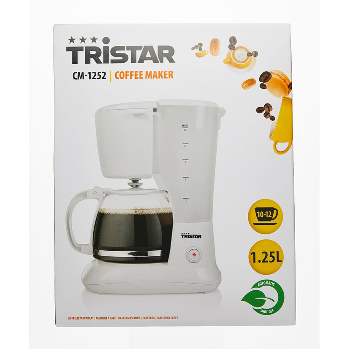 Кавоварка Tristar CM-1252, 1,25 л, 10-12 чашок, для дому і кемпінгу, біла