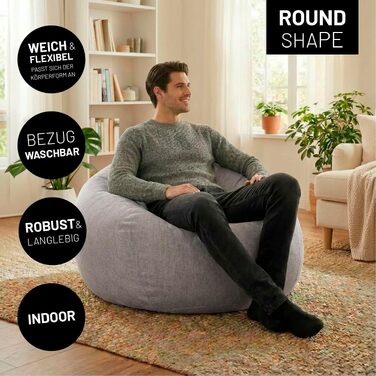 Мішок-крісло Lumaland Comfort Line 80x90x50 см, сірий | Пуф-крісло з EPS-гранулами для дітей та дорослих, 185 л