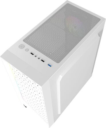 Oversteel Iridium — ігровий корпус для ПК ATX/Micro ATX/ITX, 120 мм A-RGB вентилятор, сітчаста передня панель, 2 пилові фільтри, загартоване скло, USB 3.0, білий