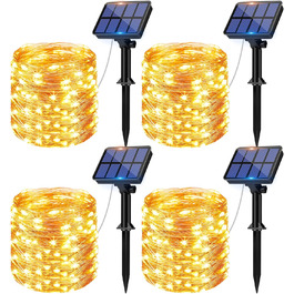 Гірлянда на сонячних батареях LITOGO 12 м, 120 LED, тепле біле світло, водонепроникна, мідний дріт, 8 режимів, для вулиці, балкона, декору, 4 штуки