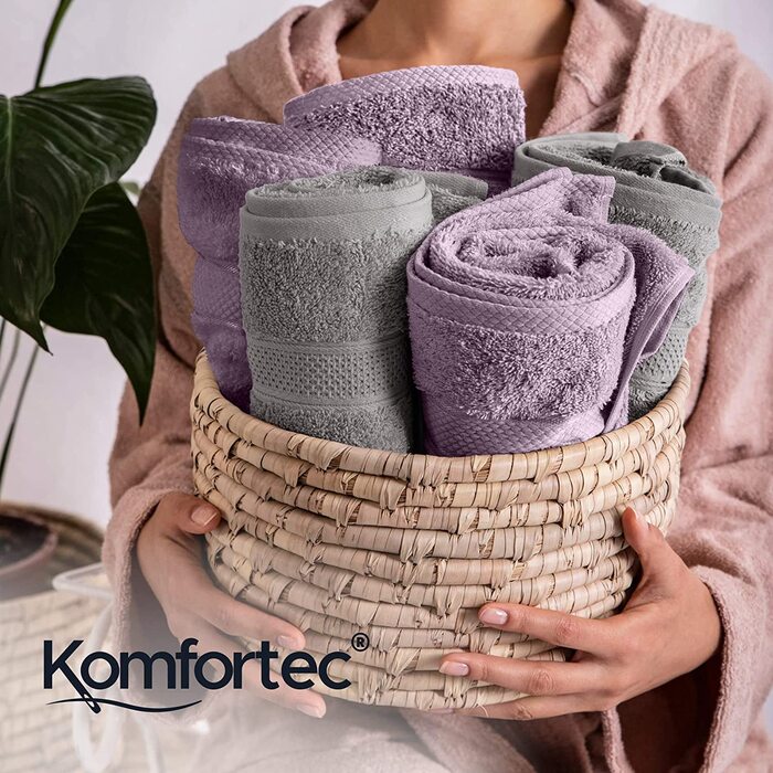 Набір рушників Komfortec 8 шт., 100% бавовна, махрові, 4 банних 70x140 см і 4 для рук 50x100 см, антрацит/фіолетовий, м'які та великі