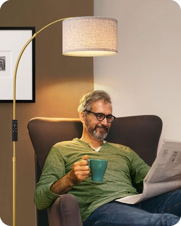 Торшер EDISHINE димований для вітальні, E27 з LED-лампою і пультом, плавне регулювання яскравості та кольору, висота 143-176 см, поворотна головка, чорний
