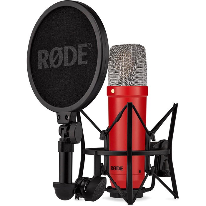 Конденсаторний мікрофон RØDE NT1 Signature Series з великою діафрагмою, антивібраційним кріпленням, поп-фільтром та XLR-кабелем для музики, вокалу, стрімінгу та подкастингу (червоний)