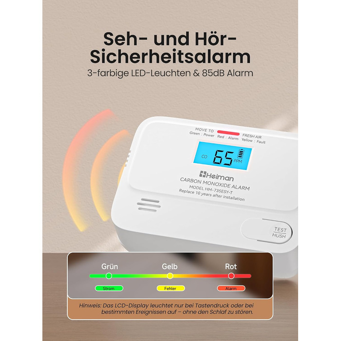 Детектор чадного газу Heiman з цифровим LCD-дисплеєм, комплект 2 шт.