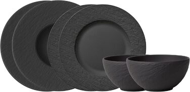 Стартовий набір Villeroy & Boch Manufacture Rock, 6 предметів, преміум порцеляна, чорний + набір келихів для білого вина, 4 шт, 380 мл, кришталь, прозоро-чорний, комплект