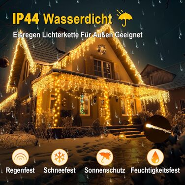 Світлодіодна гірлянда-завіса Eisregen 15м, 624 LED теплий білий колір, водонепроникна (IP44) з таймером та 8 режимами роботи, новорічне освітлення для вулиці та дому