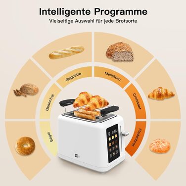 Тостер aeco toastlab Elite на 2 тости, з підставкою для булочок, широкі слоти, 6 рівнів підсмажування, 10 програм, 850W, LCD-дисплей, функція підйому, розморожування, піддон для крихт (MAX)