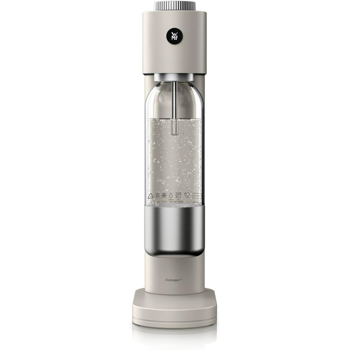 Автоматичний сифон для води WMF Element One з нержавіючої сталі, 3 рівні газування, компактний содамейкер, колір Moon Dust