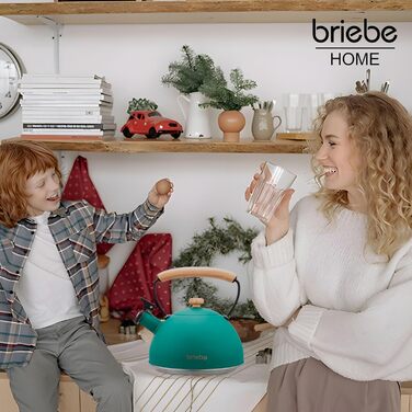 Чайник briebe Nordic для індукції 2,3 л, свисток, нержавіюча сталь, ретро, універсальний для всіх плит, дерев'яна ручка, зелений