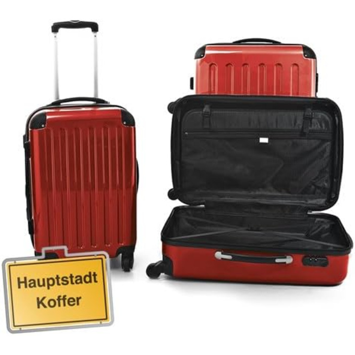 Набір валіз HAUPTSTADTKOFFER Alex 3 шт. жорсткий корпус, глянцевий, унісекс, 235 л, розміри S/M/L, червоний/малиновий/сріблястий