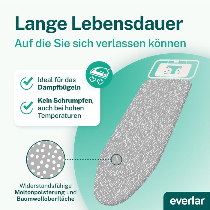 Преміум чохол для прасувальної дошки everlar 120x40 см, OEKOTEX100, Німеччина, сірий з білими крапками, для парових станцій, з комфортною підкладкою