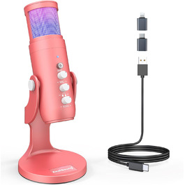 USB-мікрофон Zealsound K66 для смартфона, ПК, ігрових консолей, конденсаторний, з адаптером, ефектом ехo та функцією вимкнення звуку, для запису, стрімінгу, подкастів, ASMR, Plug & Play, синій