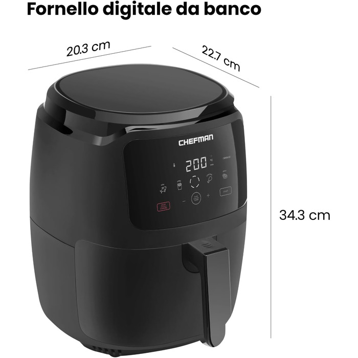 Електрична аерофритюрниця Chefman 4.75 л, цифрова керування One Touch, антипригарне покриття, чорна