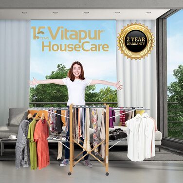 Сушарка для білизни Vitapur House Care на колесах, розсувна, складна, у стилі дерева, для довгої білизни, для дому та вулиці