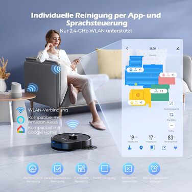 Робот-пилосос Lubluelu SL68 Plus 3-в-1 з функцією миття, 4500Pa, лазерна навігація, керування через додаток, 24 зони заборони для шерсті тварин, килим