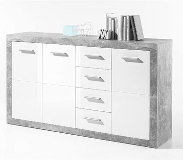 Комод STONE з шухлядами, білий глянець, бетон, 152x88x37 см – сучасний комод з великим місцем для зберігання для вітальні